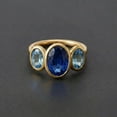 thumbnail image 3 of Oval Cut Blue Sapphire & Aquamarine Trilogy Ring, Dainty Stackable Anniversary Ring, Minimalist Ring, September Birthstone Ring, Three Stone Ring, Handmade Jewelry., 3 of 4