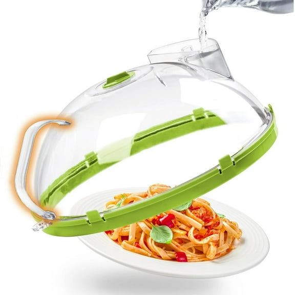 Microwave Splatter Cover for Food, Upgraded Microwave Cover with Water Steamer, Integrated Handle, 12'' Plate Covers