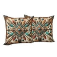 thumbnail image 5 of Ambesonne Rustic Throw Pillow Cover Pack of 2, Southwestern Square Feathers, 2 Pcs-16"x16", Turquoise Cocoa and Redbrown, 5 of 5