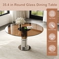 thumbnail image 3 of 35-Inch Round Glass Dining Table, Tempered Glass Tabletop, Stainless Steel Legs, Suitable for 2-4 People, Dark Brown Small Round Dining Table, for Restaurants and Apartments, 3 of 9