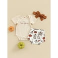 thumbnail image 7 of Newborn Baby Girl Halloween Outfit Hey Pumpkin Short Sleeve Romper +Shorts +Headband Set Infant Fall Cute Clothes, 7 of 7