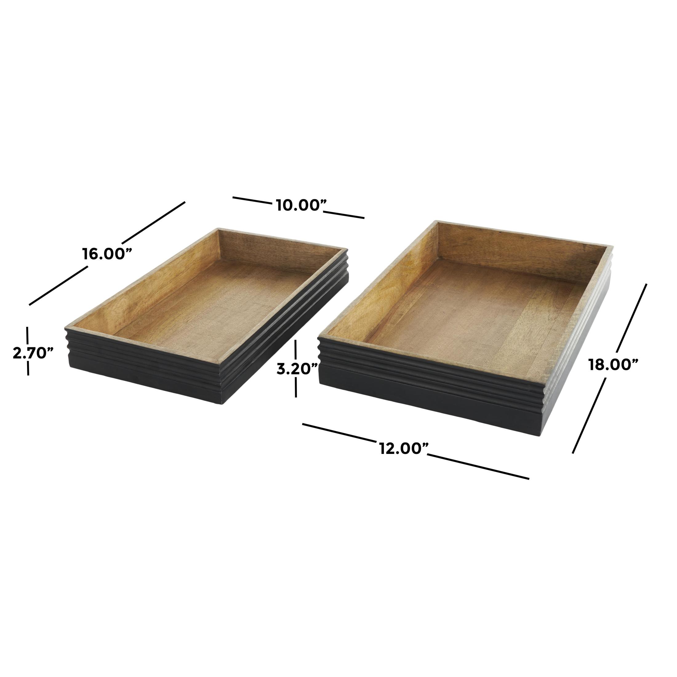 DecMode 18", 16"W Brown Mango Wood Handmade Tray with Black Groove Exterior, 2-Pieces