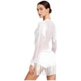 thumbnail image 2 of Hansber Women's Long Sleeve Tassels Latin Dance Dress Fringe Leotard Shiny Rhinestones Tango Jazz Dancewear White S, 2 of 5