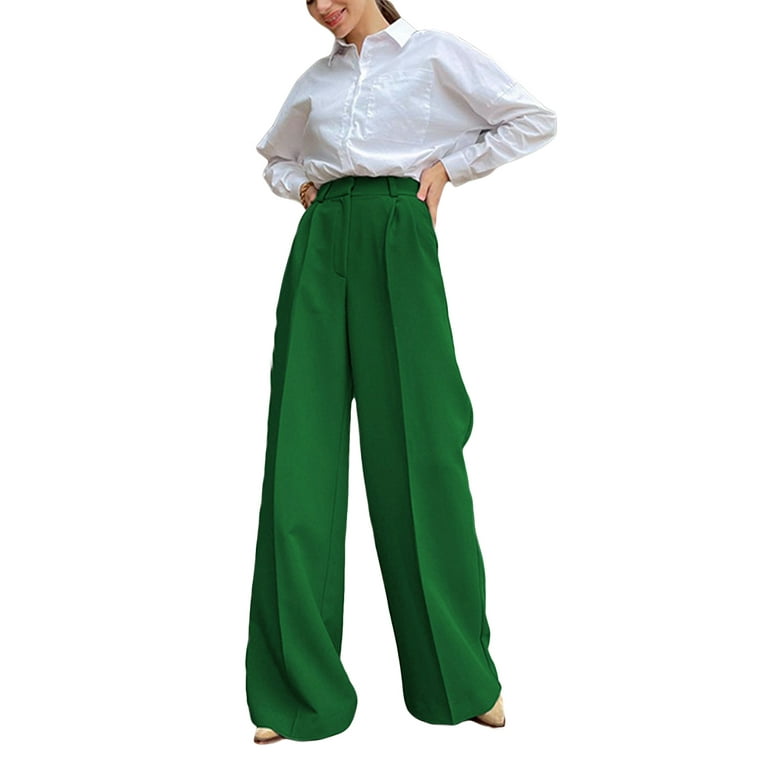 Women Wide Leg Trousers Loose Stretch High Waist Solid Color Work Female  Office Ladies Formal with Pocket Bottoms
