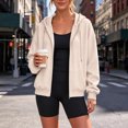 thumbnail image 3 of TEAJOPSUU Women's Full Zip Hoodies Loose Fit Drawstring Hooded Sweatshirts with Kangaroo Pocket Drop Shoulder Casual Hoodies for Everyday Gym Khaki, 3 of 6