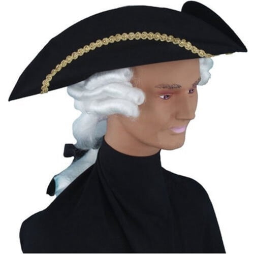 Colonial Tricorn Hat with Wig Adult 