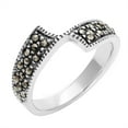 thumbnail image 2 of Silver Women's 925 Sterling Silver Oxidized Simulated Marcasite Crossover Bypass 'Z' Band Ring, 2 of 6