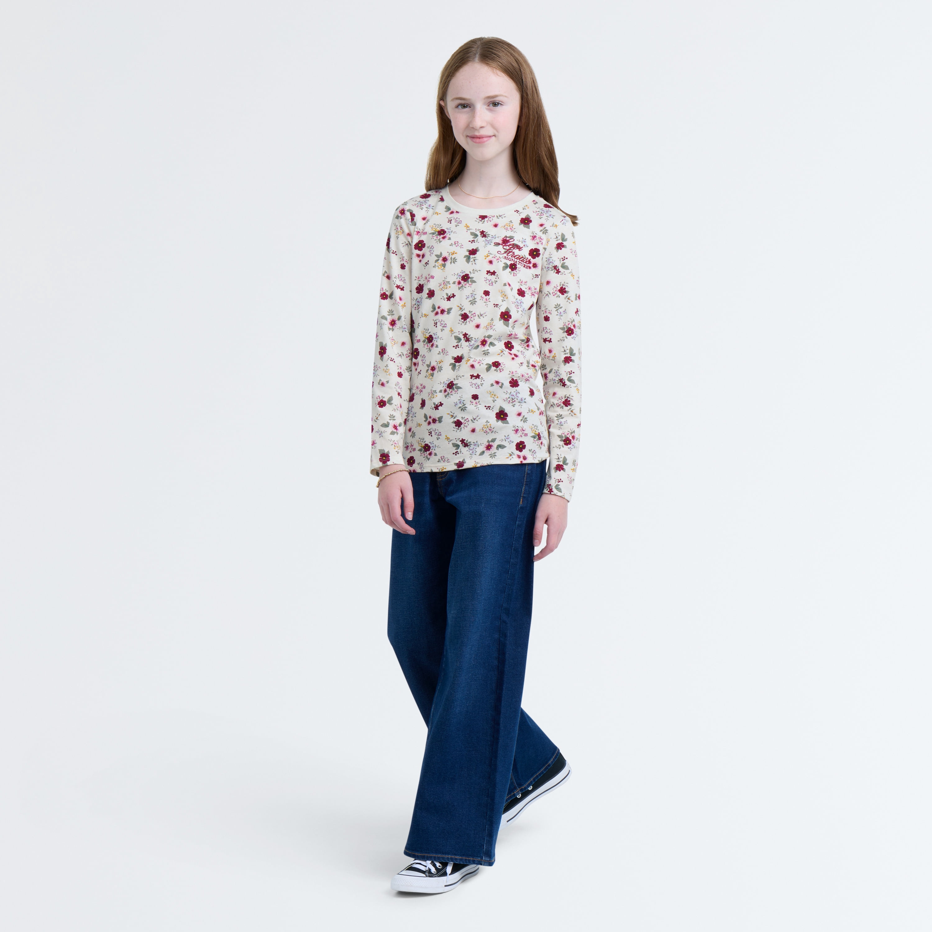 Levi Signature Girls Long Sleeve Graphic Knit Top, Sizes 4-16