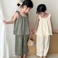 thumbnail image 3 of Conjuntos de chaleco con estilo para niña, Top sin mangas con tirantes con volantes y pantalones de pierna ancha, trajes de camisola para niño, 2 uds., 3 of 6