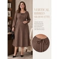 thumbnail image 5 of Mengpipi Women's Plus Size Knits Fall Spring Long Sleeve Round Neck Puff Sleeve with Bow Detail Fitted A-Line Solid Color Casual Comfortable Dress 1X-5X, 5 of 9