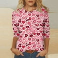 thumbnail image 2 of Penkiiy T-Shirt de la Saint-Valentin pour Femmes Manches 3/4 Col Rond Mignon Cœurs d'Amour Graphiques Décontractés Mode Hauts Blouse m Multicolore, 2 of 5