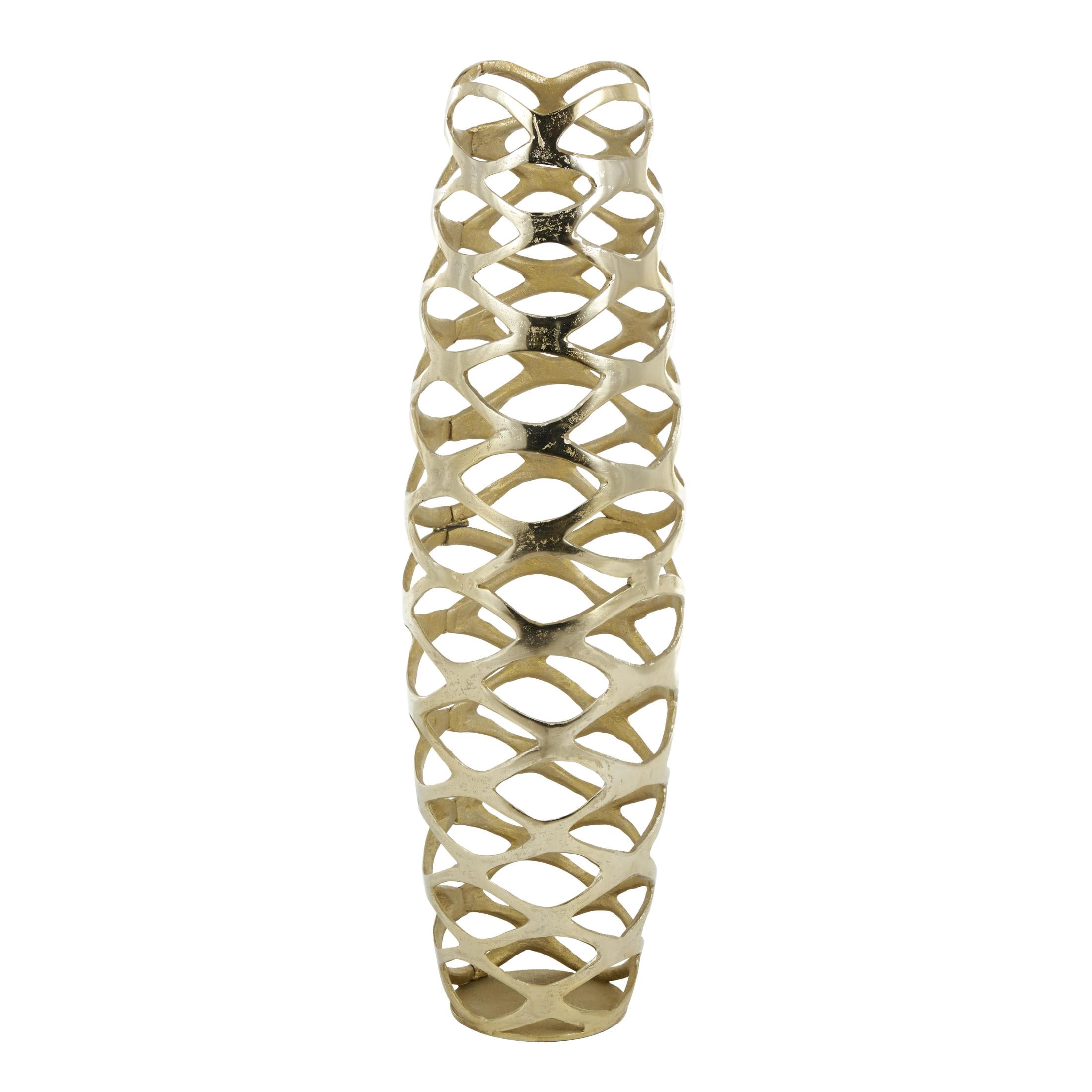 DecMode 33" Geometric Tall Cutout Gold Aluminum Metal Vase