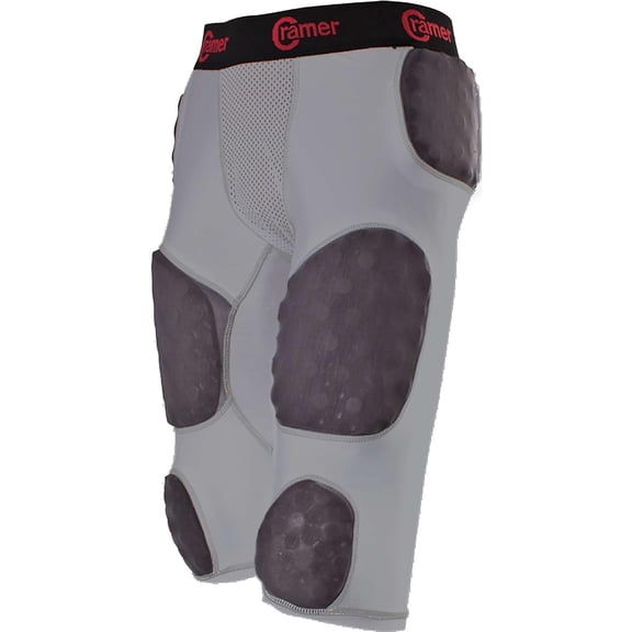 Cramer Skill 7 Pad Football Girdle With Integrated Hip, Thigh and Tailbone Pads, Lightweight, Gray, 2X-Large