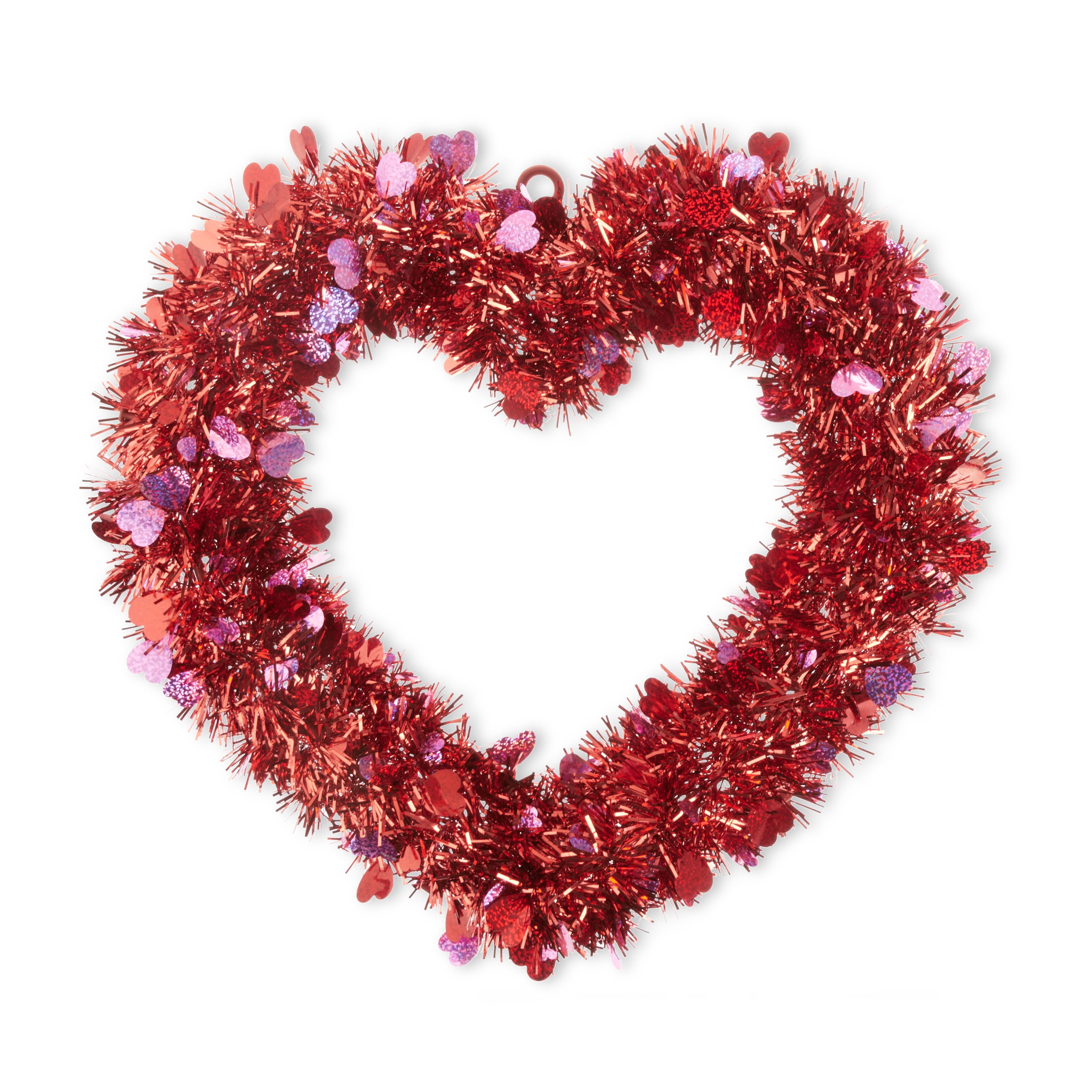 Way To Celebrate Valentine's Day Red Tinsel Heart Wreath