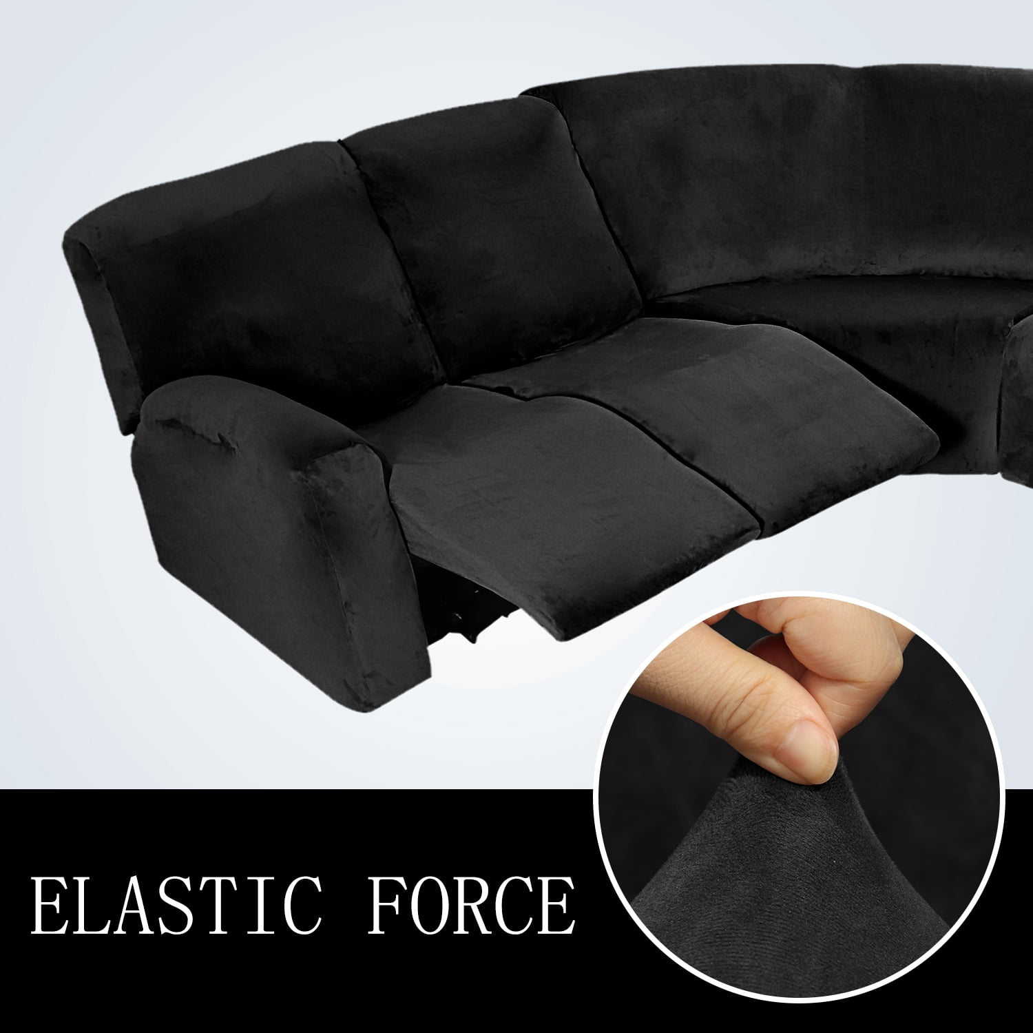 Eurhowing 5 Seat Recliner Sofa Cover, Soft Velvet Stretchable L-Shaped Sectional Couch Slipcovers, Corner Reclining Sofa Covers Furniture Protector, Black