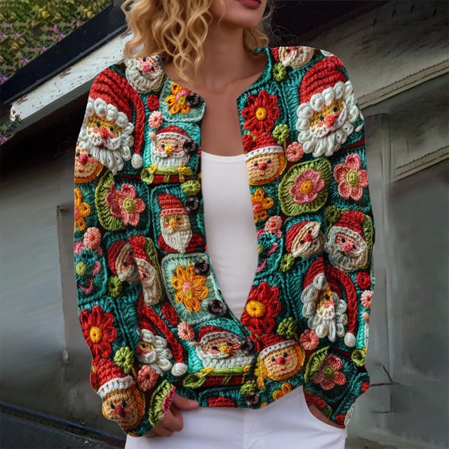 Cardigan de Noël pour Femmes, Chandail en Tricot à Manches Longues avec Boutons et Col Rond, Tenue de Fête pour les Rassemblements de Noël et les Occasions Festives - Vert Menthe