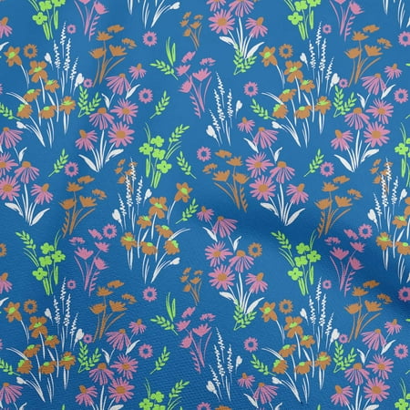 oneOone Cotton Poplin Blue Fabric Floral Diy Clothing Quilting Fabric Print Fabric By Yard 56 Inch Wide