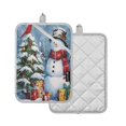 thumbnail image 2 of 2 Pack Pot Holders for Kitchen Heat Resistant Hot Pads Sets for Cooking Baking Christmas Scene with Snowman, 2 of 7