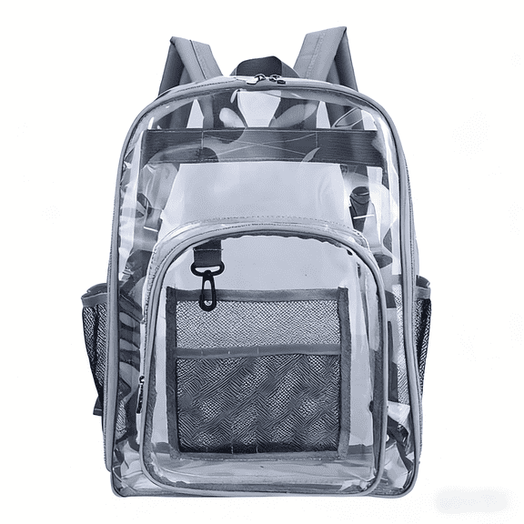 Clear Transparent Backpack, Heavy Duty PVC See Through Bag for Stadium Events, Travel, Work and Daily Use,Gray