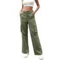 thumbnail image 2 of Dyfzdhu Cargo Pants for Women Pants High Waist Casual Wide Leg Baggy Streetwear Trousers 6 Pockets Green, 2 of 7