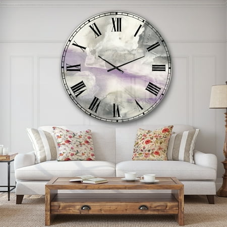 Minimal House Dj DESIGN ART Designart 'Watercolor Minimal Purple Tones I' Modern Farmhouse Large Wall CLock ()