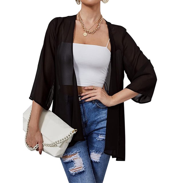 Faithtur Veste en Chiffon Transparent pour Femmes, Cardigan de Plage Décontracté