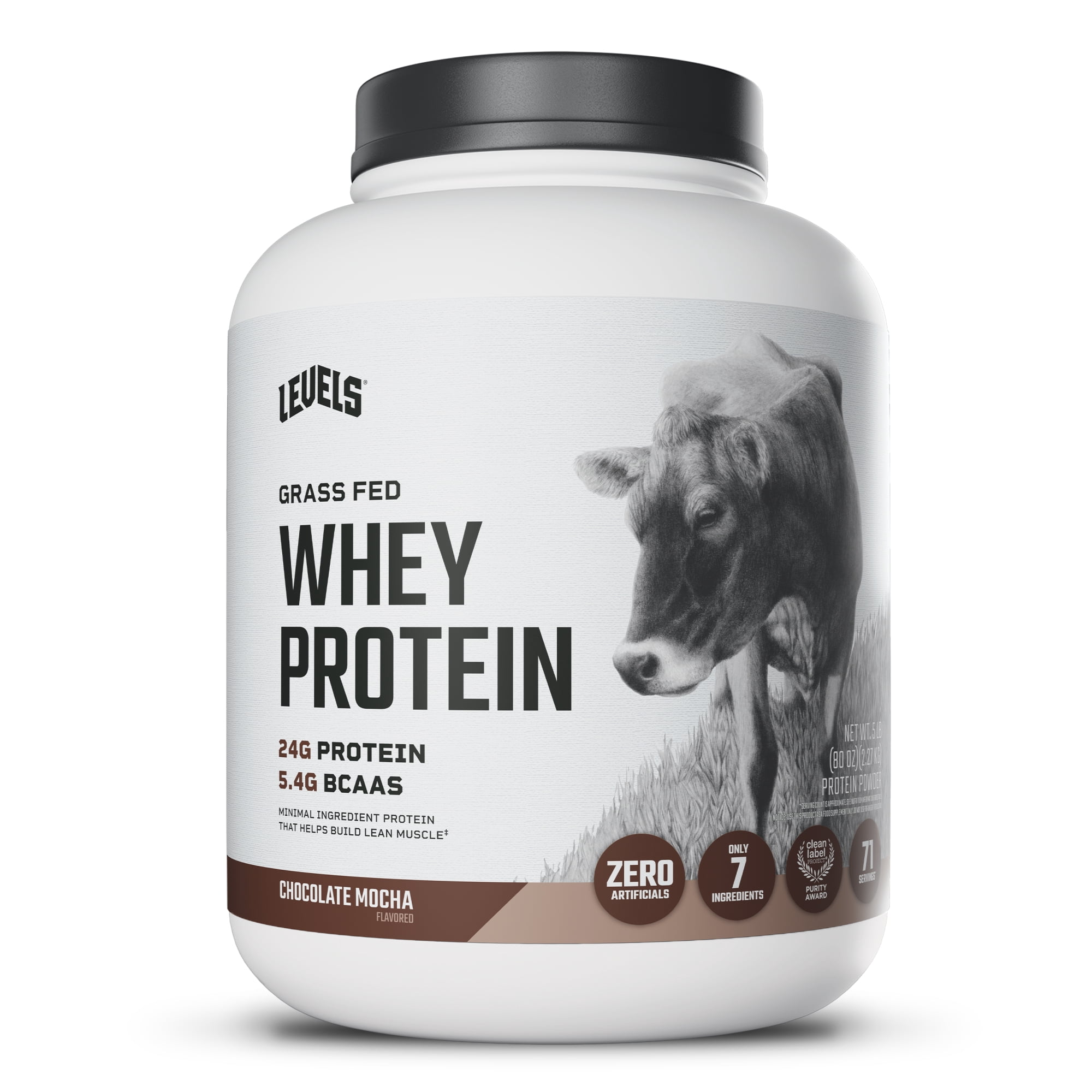 Levels Grass Fed Whey Protein Powder, No Artificials, 24G of Protein, Chocolate Mocha, 5LB