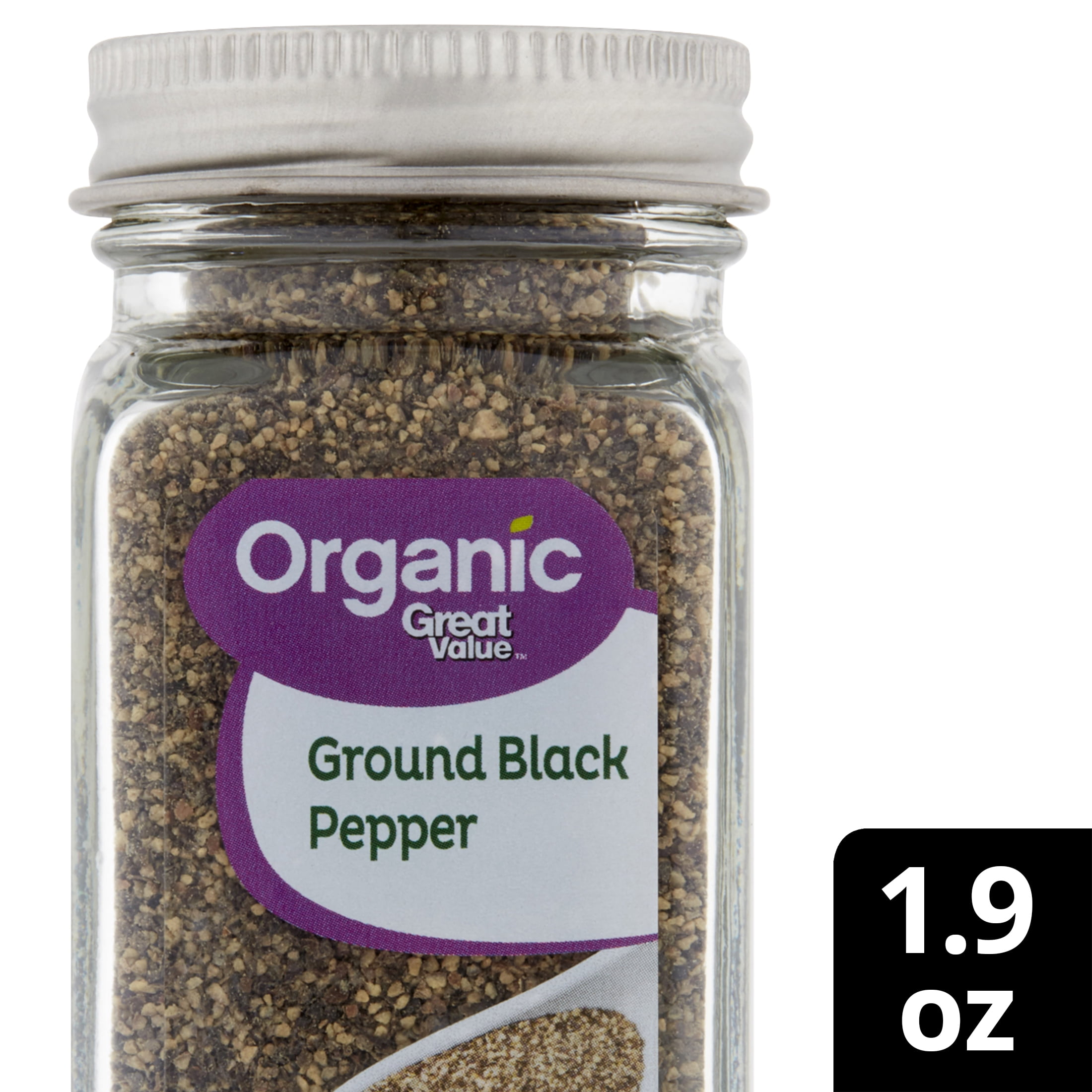 Great Value Organic Ground Black Pepper, 1.9 oz