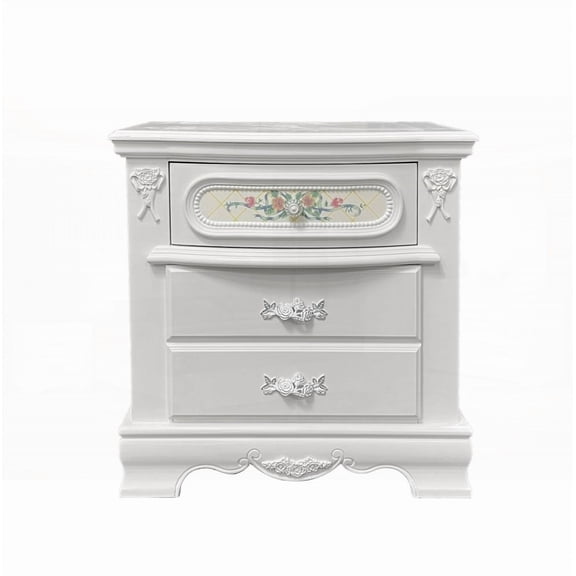 White Finish One-piece Nightstand Having Two Storage Drawers for Youth Bedroom Furnishing