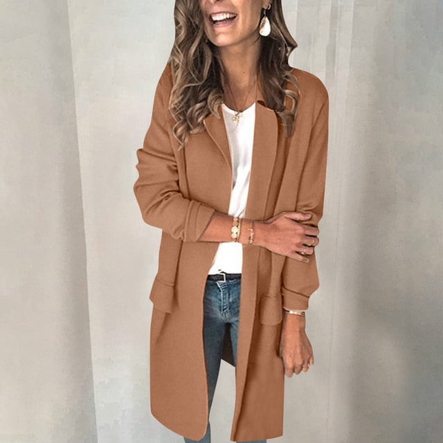 Simua Women's 2024 Trendy Cardigan Sweaters Open Front Long Sleeve Mid-Length Coats with Pockets