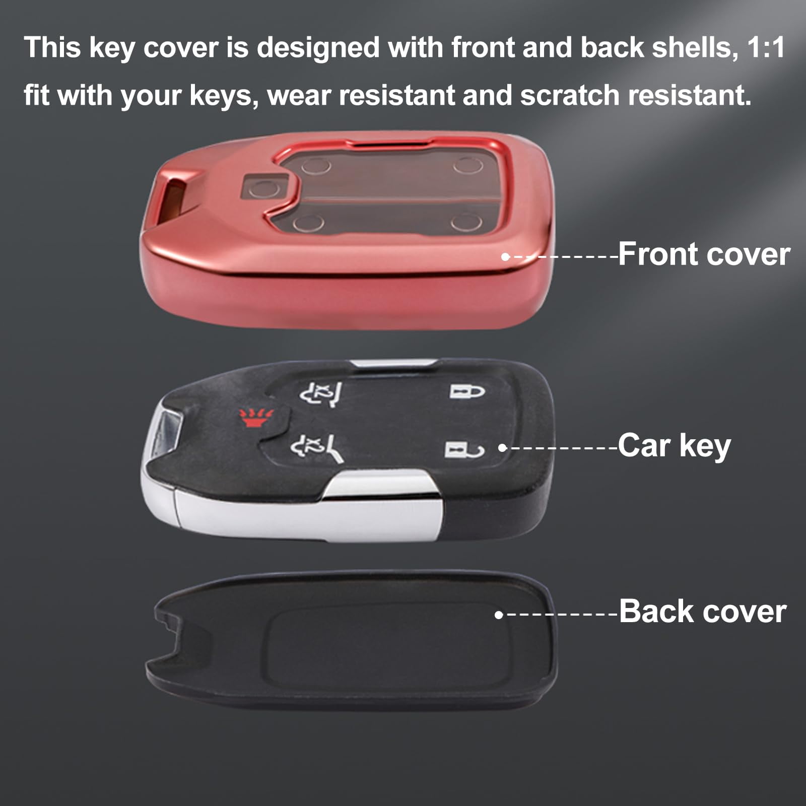Premium Soft TPU Key Fob Cover with Leather Keychain for Chevrolet Suburban Tahoe and GMC Sierra Terrain Acadia Yukon Durable Protective Shell with Refined Texture and Secure Fit