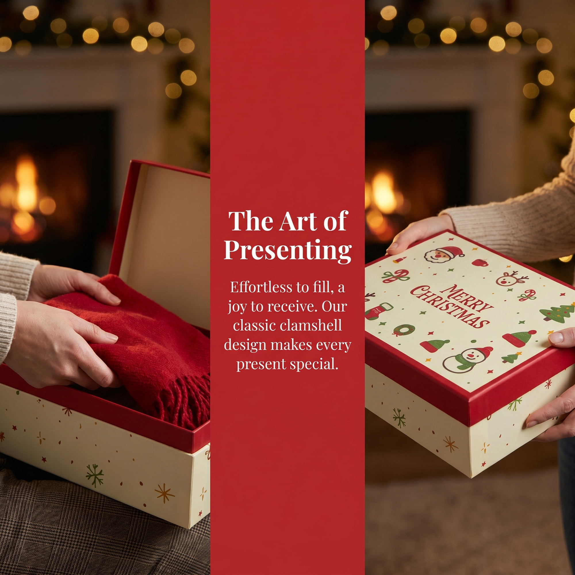 Unique Bargains Gift Box with Lids for Holiday Present Red 7.9" x 7.1" x 3.1"