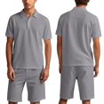 thumbnail image 5 of Short Sets for Men Cotton Linen Short Sleeve Polo Shirt and Shorts 2 Piece Matching Set Lightweight Summer Outfits, 5 of 9