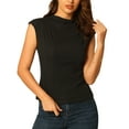 thumbnail image 4 of INSPIRE CHIC Women's Mock Neck Blouse Basic Cap Sleeve Knitted Tops M Black, 4 of 6