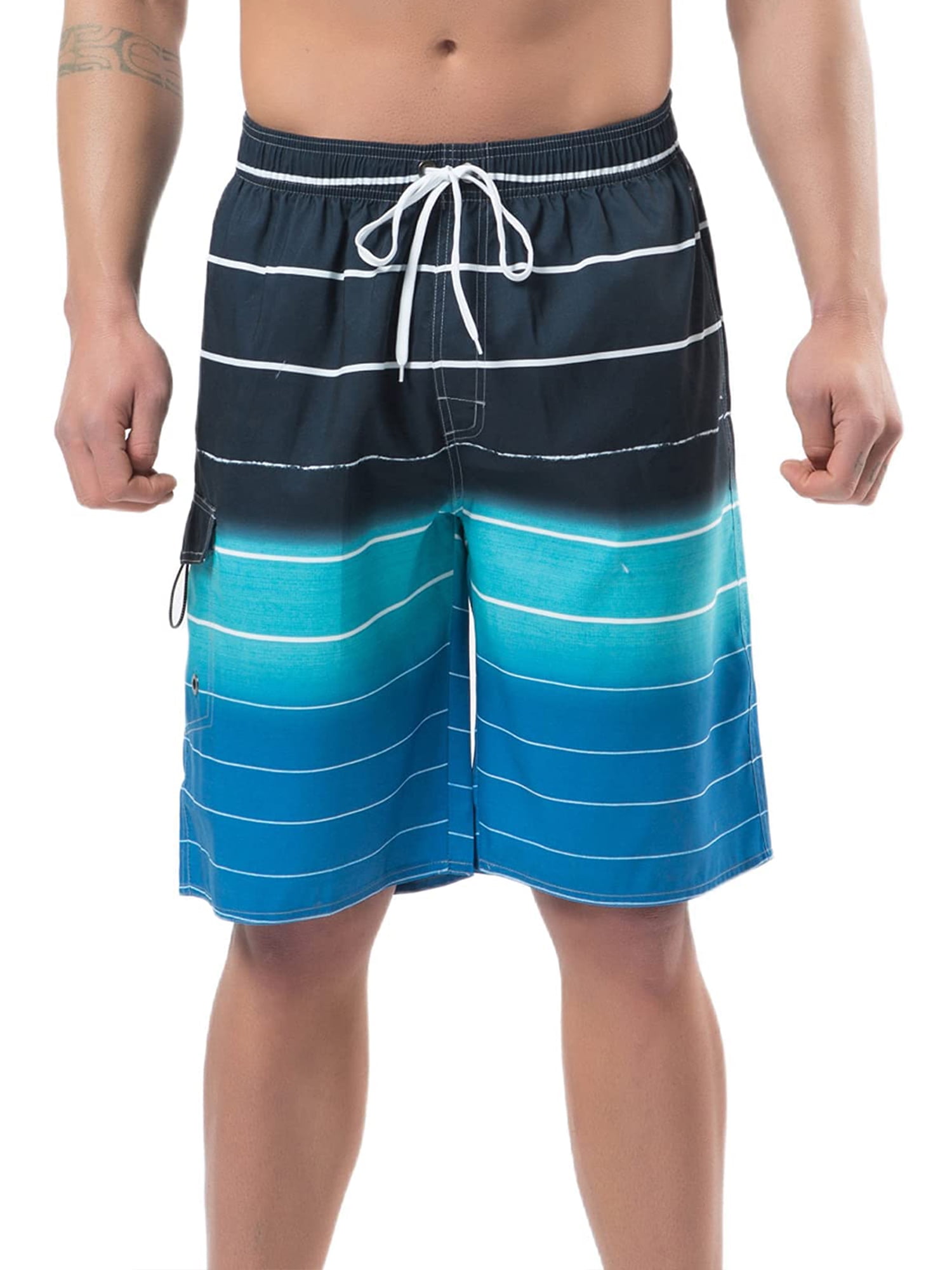 UKAP Men Big and Tall Swim Trunks with Pocket Drawstring Striped Beach