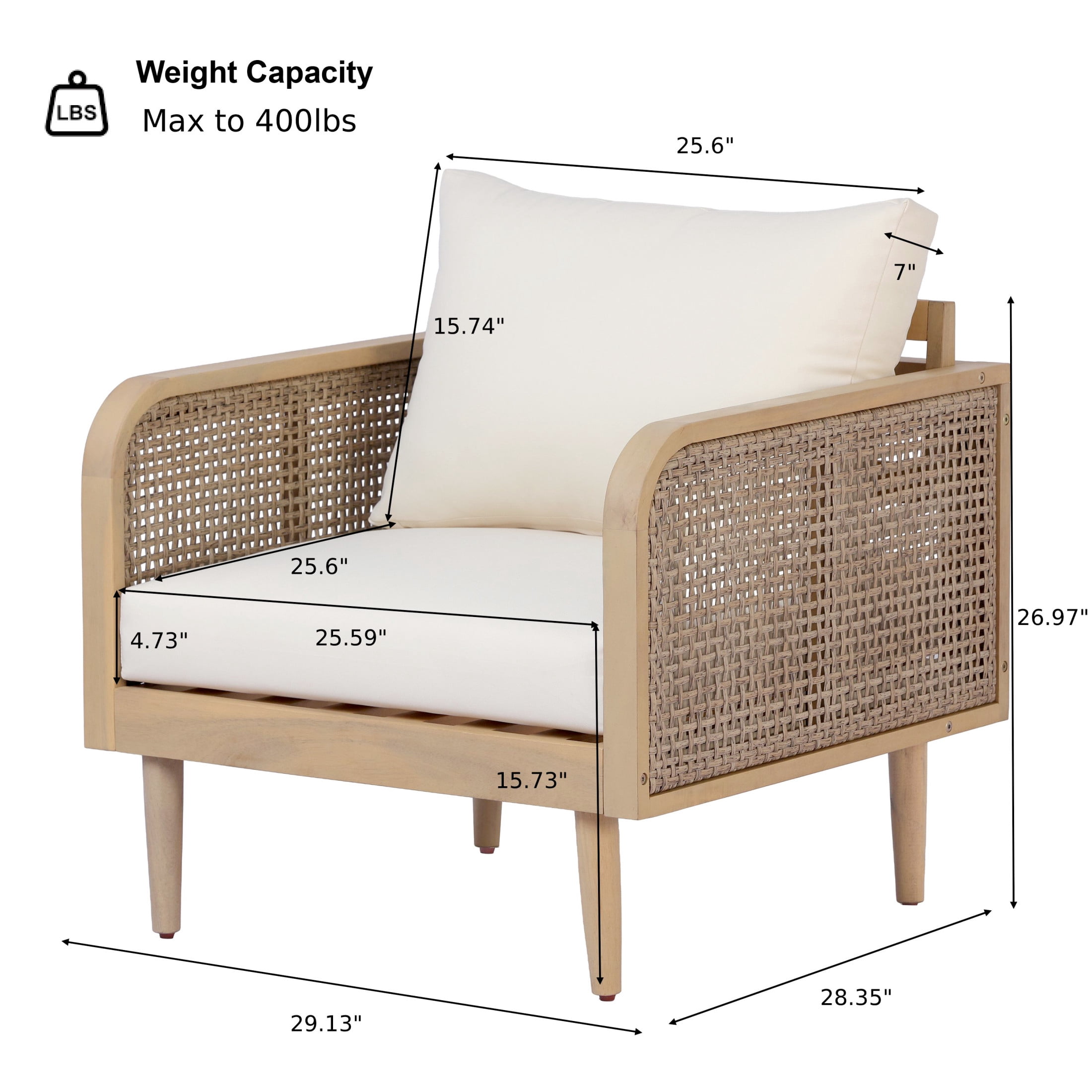 Christopher Knight Home Wood Outdoor Club Chair with  Woven Rattan Armrests and Cushions, Teak+Cream