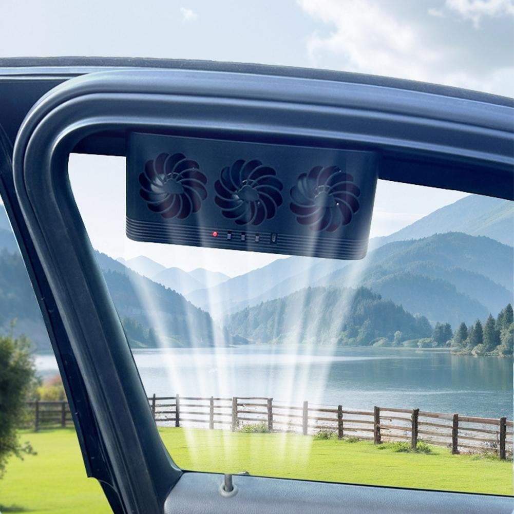 KRONDO Solar Powered Car Exhaust Fan,Vehicle Purifier Cooling Amplifier Window Fans Ventilator Radiator,Solar Powered Car Radiator Cooling Fan with 3 Outlets