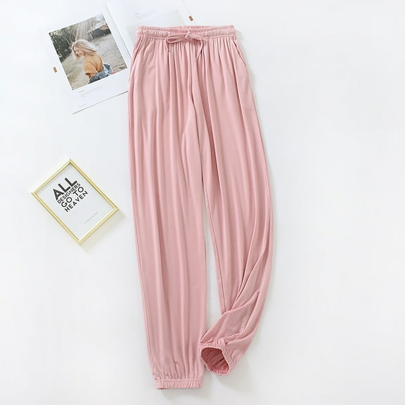 asjyhkr Pajama Pants Women Drawstring Elastic Waist Jogger Casual Loose Breathable Lightweight Solid Color Homewear Sleepwear Pants with Pockets