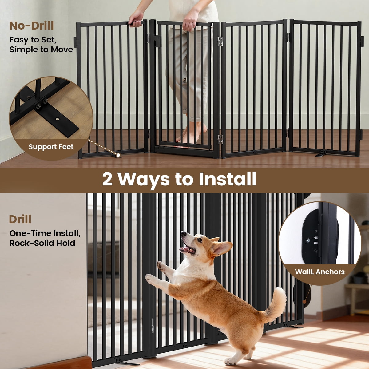 Dog Gate, Domipet Pet Gate Freestanding, Extra Wide Dog Gate 32''Height Pet Playpen for Doorways, Black