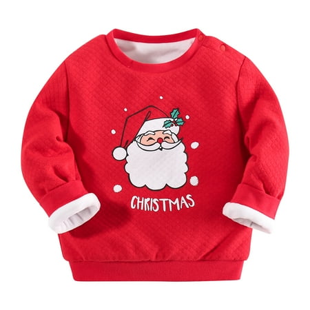 

Honeeladyy Winter Coats Child Baby Boys Girls Santa Deer Print Air Cotton Plus Velvet Sweater Pullover Red Sales