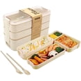thumbnail image 2 of Fiambrera para adultos sin BPA, fiambrera biodegradable de 3 compartimentos, recipiente para preparar comidas de estilo japonés, 2 of 7