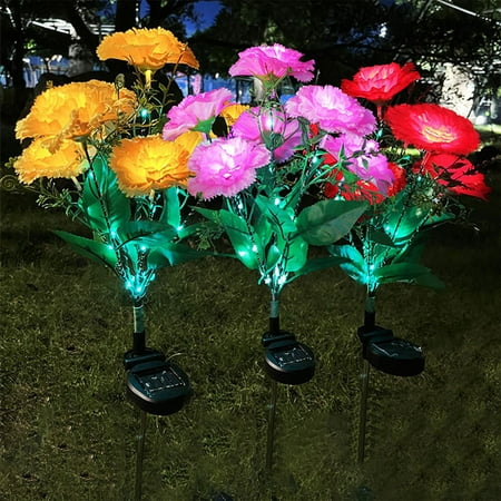 Solar Carnation Ground Lamp LED Silk 7 Flower Outdoor Light Plastic Garden Decoration Waterproof Patio Villa Landscape Lighting for Yard Pathway