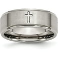thumbnail image 2 of Chisel Titanium Brushed Center Cross 8.2mm Ridged Edge Band - Ring Size 9.5, 2 of 8