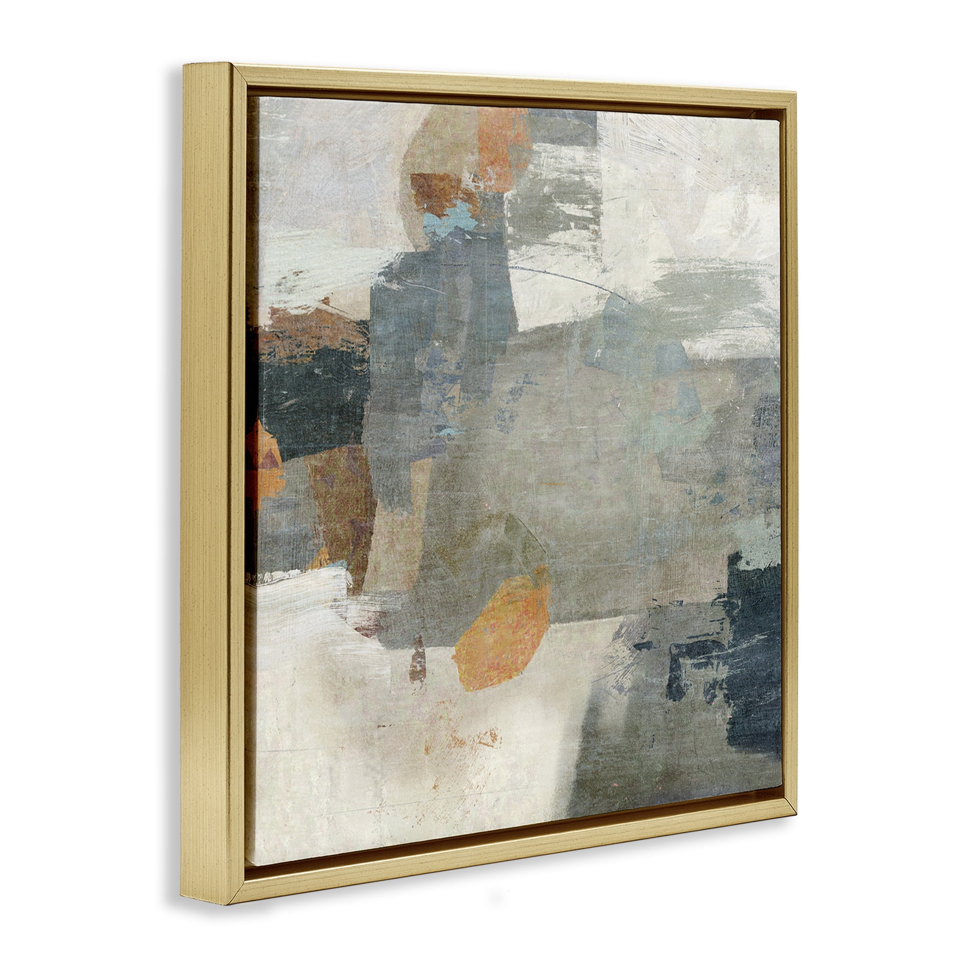 Stupell Industries Rustic Grey Paint Strokes Abstract Painting Gold Floater Framed Canvas Art Print Wall Art, 18 x 18