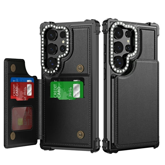 Allytech Wallet Case for Samsung Galaxy S24 Ultra with Credit Card Slots, Kickstand Anti-Fall Shockproof Camera Screen Protection Soft TPU Frame Premium PU Leather Magnetic Clasp Case - Black