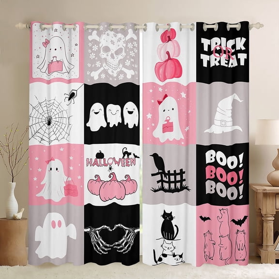 Manfei Cute Ghost Black Out Curtains,Halloween Theme Curtains Pack of 2 (42x63 Each),Spooky Skull Bedroom Curtains For Girl Kids,Super Cozy Bedroom Decoration