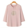 thumbnail image 2 of Viluyesy Embroidery 3/4 Sleeves T-Shirt Women Round Neck Shirt Tops Loose Blouse Pink Size 2XL, 2 of 9