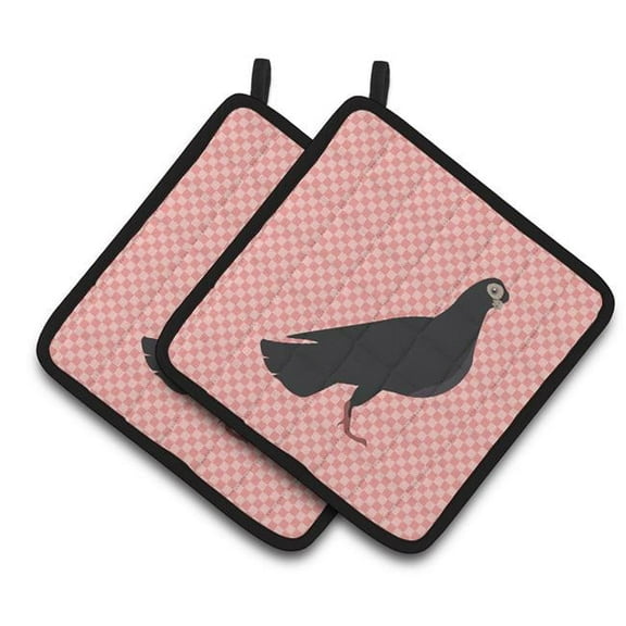 Budapest Highflyer Pigeon Pink Check Pair of Pot Holders - Pink