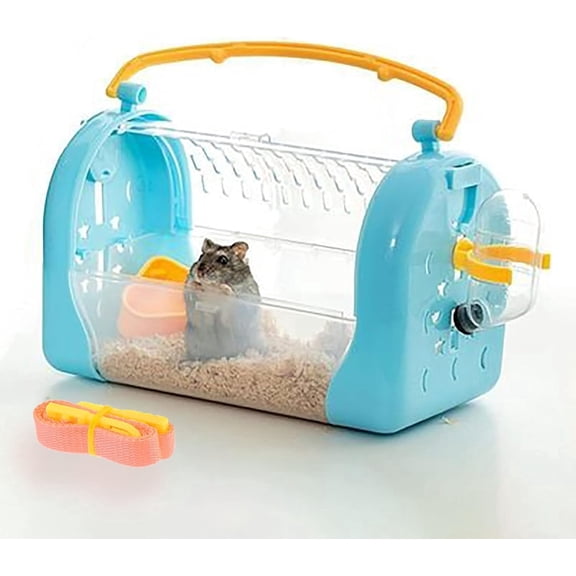 Portable Hamster Cage Dwarf Hamster Carry Travel Cage with Water Bottle Food Bowl Adjustable Strap Pet Outgoing Cage for Gerbil Hedgehog Mice Squirrel