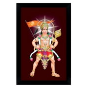 IBA Indianbeautifulart Lord Hanuman With His Weapon Picture Frame Religious Poster Black Wall FrameMonkeyGodAuspicious Hindu God Photo Frame For Gift Purpose